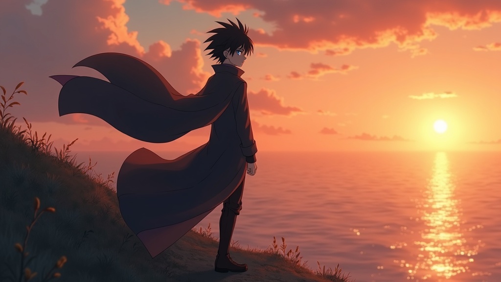 Anime protagonist dramatic scene